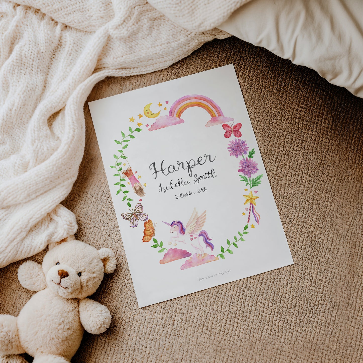 Rainbows and Unicorns name & birth print