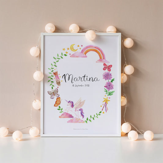 Rainbows and Unicorns name & birth print