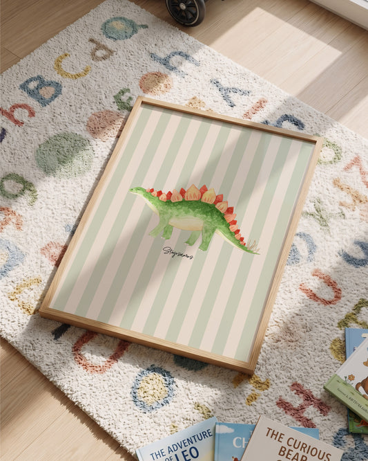Stegosaurus Poster - Green Stripes