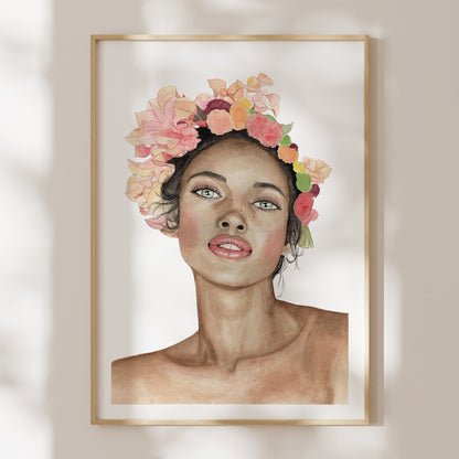 Divine Beauty | Floral Watercolour Portrait Print