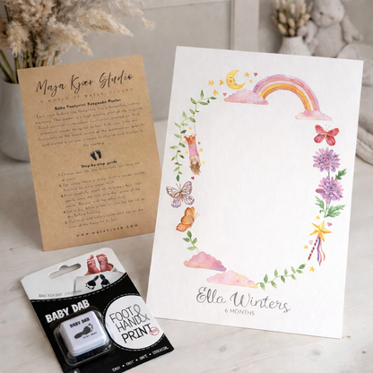 Rainbows and Unicorns Baby Footprint Keepsake Poster