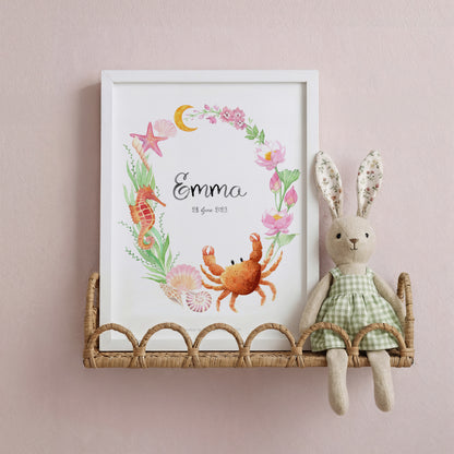 Pink Sea name & birth print | Zodiac sign Cancer