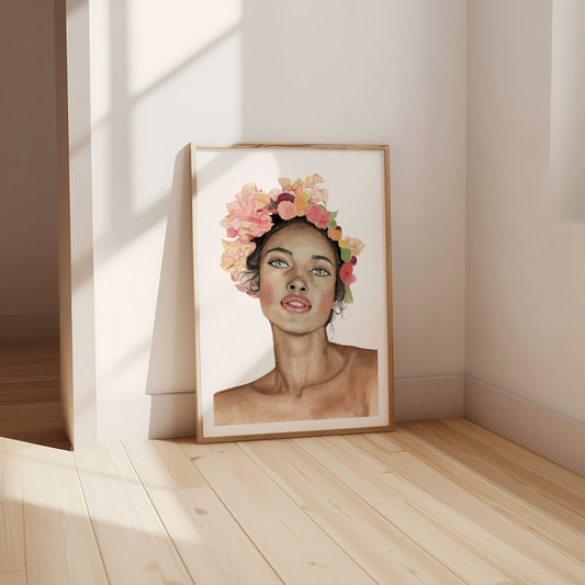 Divine Beauty | Floral Watercolour Portrait Print