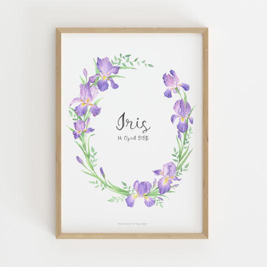 Iris floral name & birth print