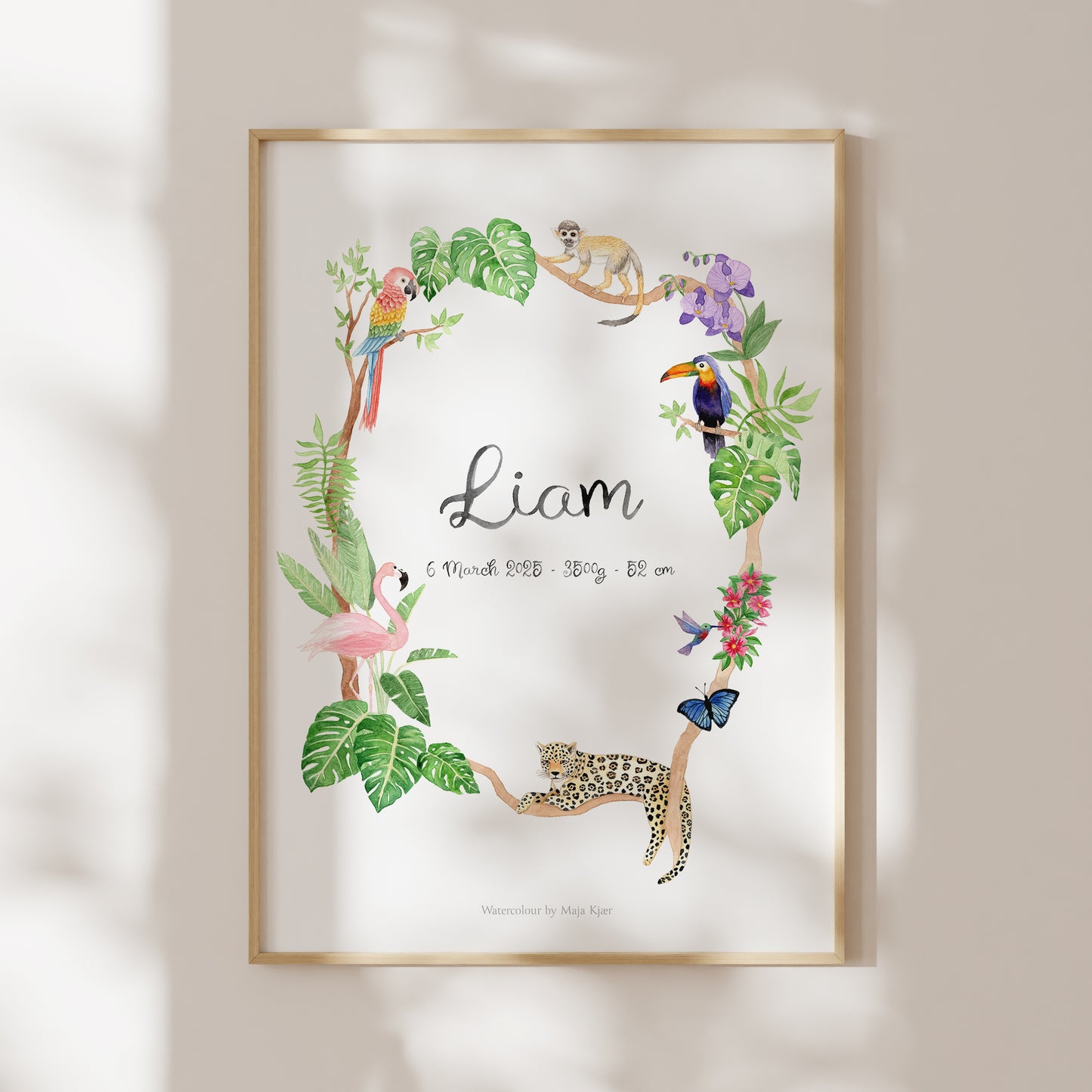 Jungle animals name & birth print