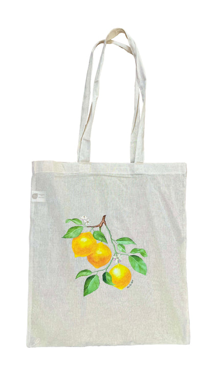 Lemon print tote bag product image on white background