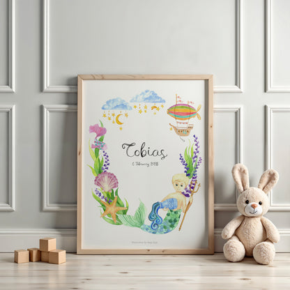 Custom zodiac sign poster for Aquarius boys made to order with name and birth details