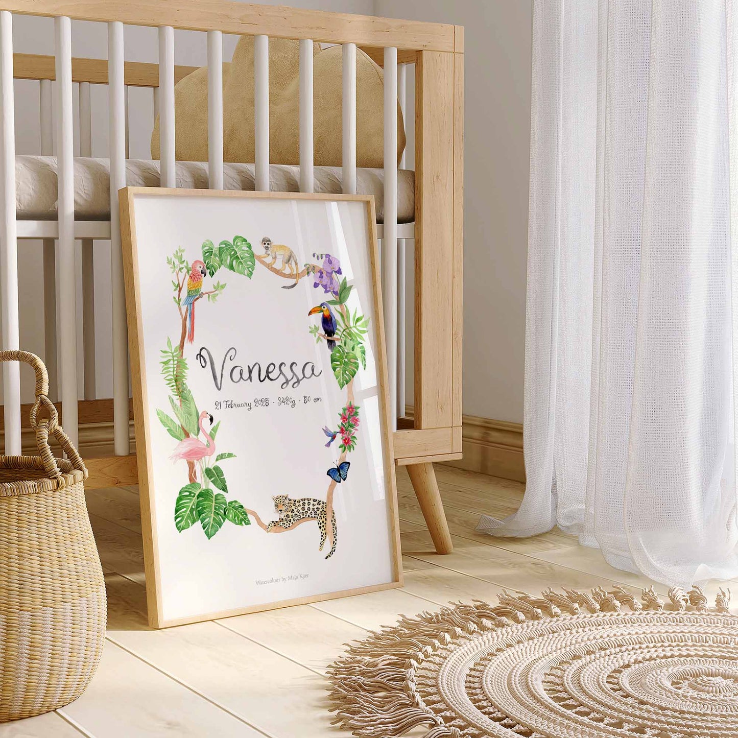 Jungle animals name & birth print
