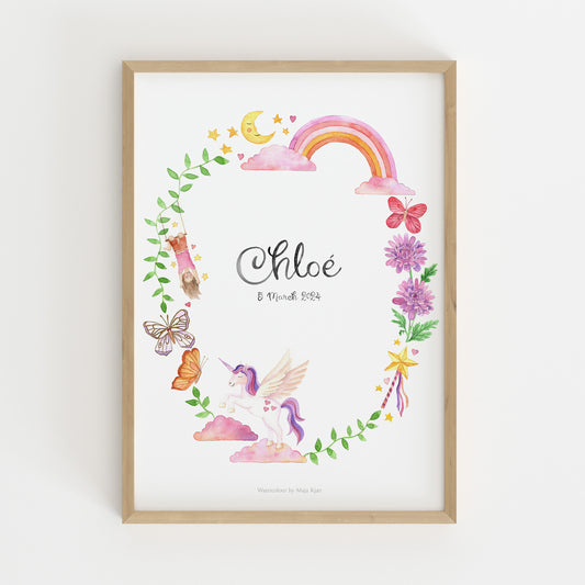 Rainbows and Unicorns name & birth print