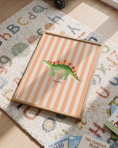 Stegosaurus Poster – Coral Stripes